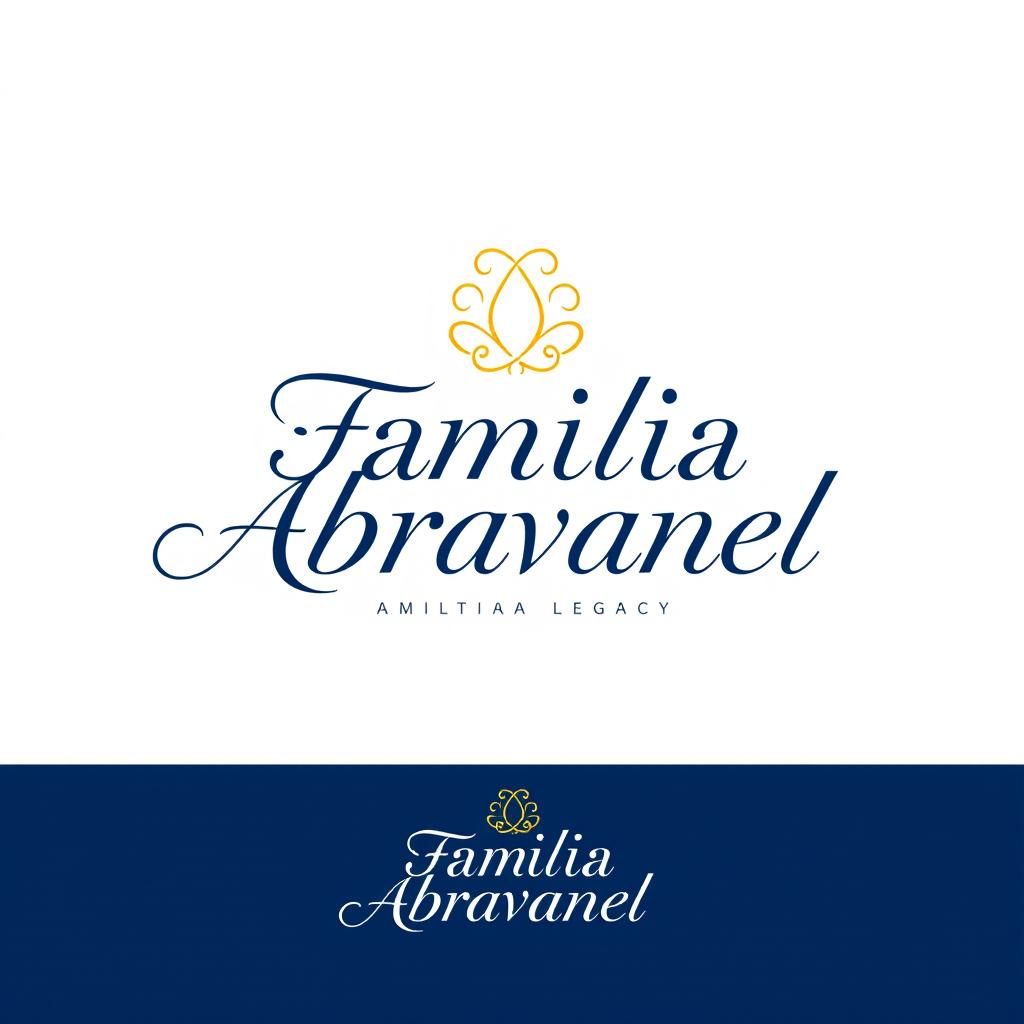 A creative and modern logo design for 'Família Abravanel', featuring elegant typography intertwined with a subtle graphic element that represents family unity and legacy