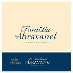 A creative and modern logo design for 'Família Abravanel', featuring elegant typography intertwined with a subtle graphic element that represents family unity and legacy