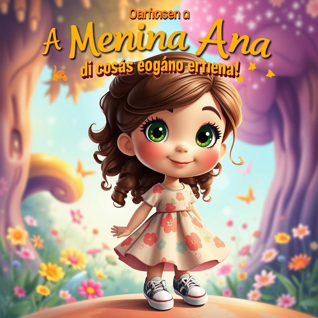 A vibrant and enchanting illustration featuring a cute and captivating girl named Ana, depicted in a Disney Pixar style