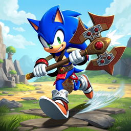 An incredible fusion character that combines elements of Sonic the Hedgehog and Kratos from God of War