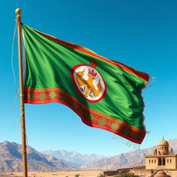 A detailed and vibrant depiction of the Darfash Kaviani flag, featuring rich colors and intricate designs that represent its cultural significance