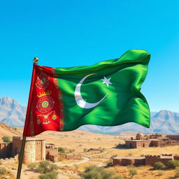 A detailed and vibrant depiction of the Darfash Kaviani flag, featuring rich colors and intricate designs that represent its cultural significance