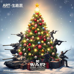 A beautifully decorated Christmas tree, adorned with colorful ornaments, twinkling lights, and a bright star on top