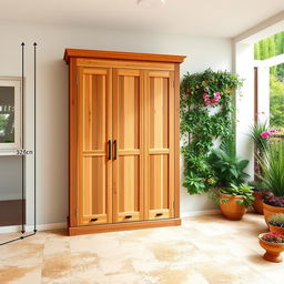 A stunning wall-mounted wooden wardrobe, measuring 3 meters in width and 2