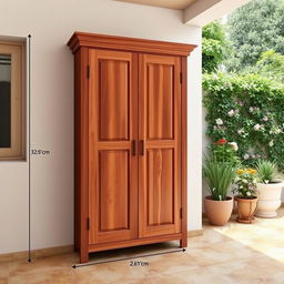 A stunning wall-mounted wooden wardrobe, measuring 3 meters in width and 2