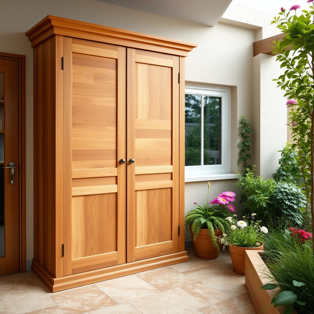 A stunning wall-mounted wooden wardrobe, measuring 3 meters in width and 2