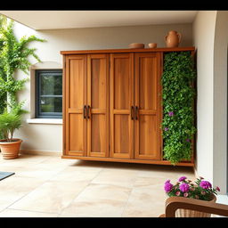 A stunning wall-mounted wooden wardrobe, measuring 3 meters in width and 2