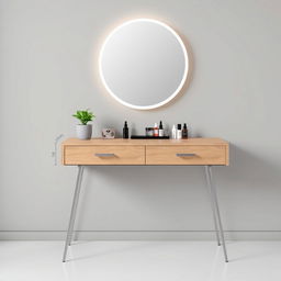 A stylish and modern dressing table design featuring smooth, minimalist lines
