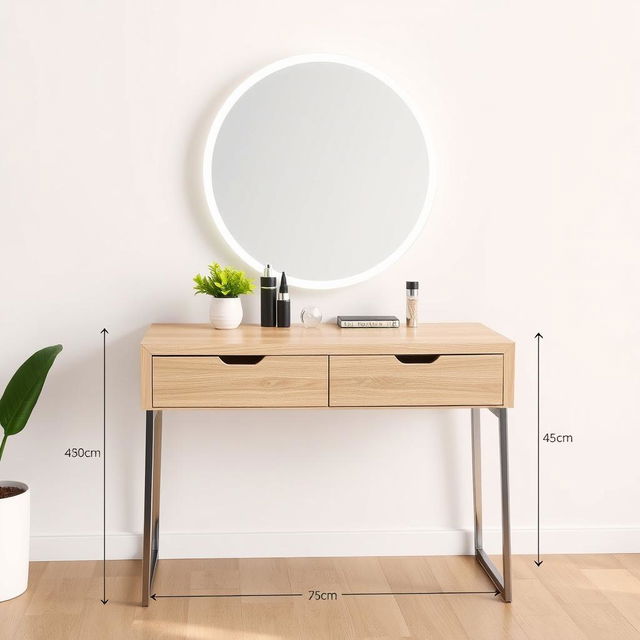 A stylish and modern dressing table design featuring smooth, minimalist lines