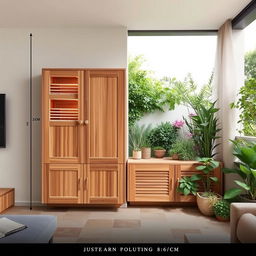 A beautifully designed wooden wall cabinet measuring 3 meters wide and 2