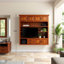 A beautifully designed wooden wall cabinet measuring 3 meters wide and 2