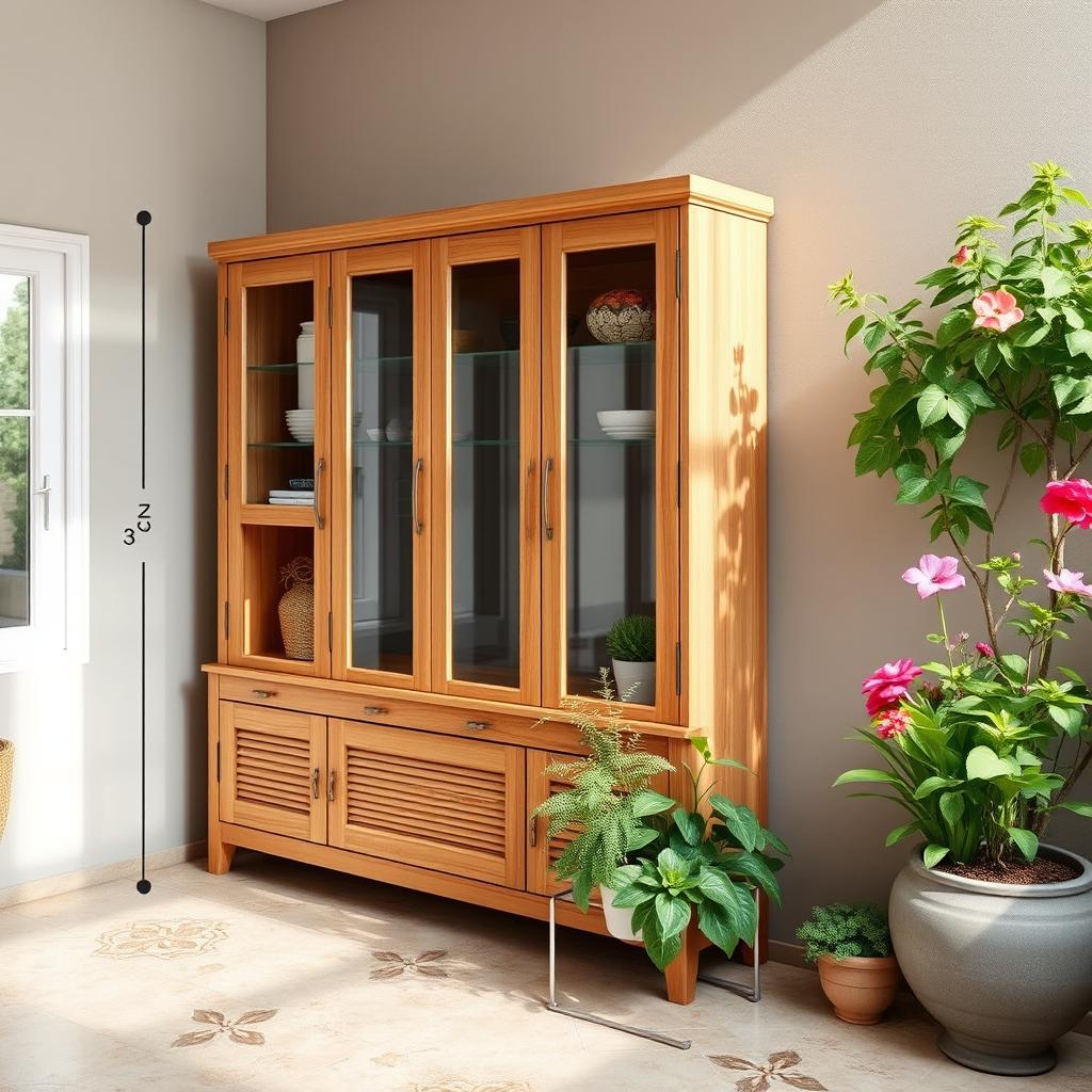 A beautifully designed wooden wall cabinet measuring 3 meters wide and 2
