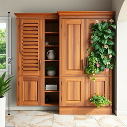 A beautifully designed wooden wall cabinet measuring 3 meters wide and 2