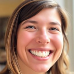 A close-up portrait of a person smiling, showcasing perfectly straightened teeth