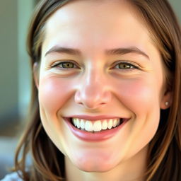 A close-up portrait of a person smiling, showcasing perfectly straightened teeth