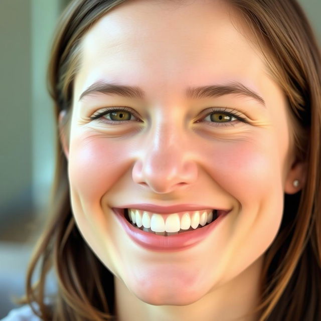 A close-up portrait of a person smiling, showcasing perfectly straightened teeth