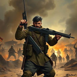 Ibrahim, a heroic soldier with exemplary courage, stands resolutely alone against a formidable force of enemy troops