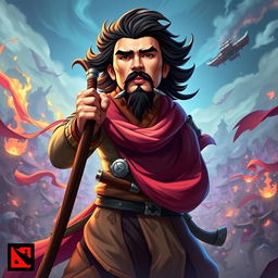 An artistic representation of Chen from Dota 2, with the iconic face of Che Guevara