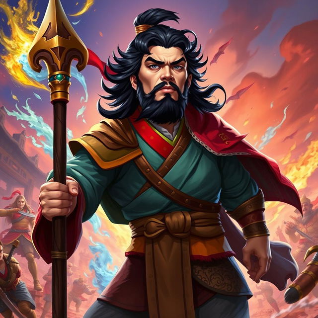An artistic representation of Chen from Dota 2, with the iconic face of Che Guevara
