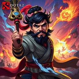 An artistic representation of Chen from Dota 2, with the iconic face of Che Guevara