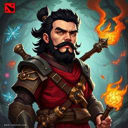 A stylized depiction of Chen from Dota 2, featuring the distinct facial features of Che Guevara