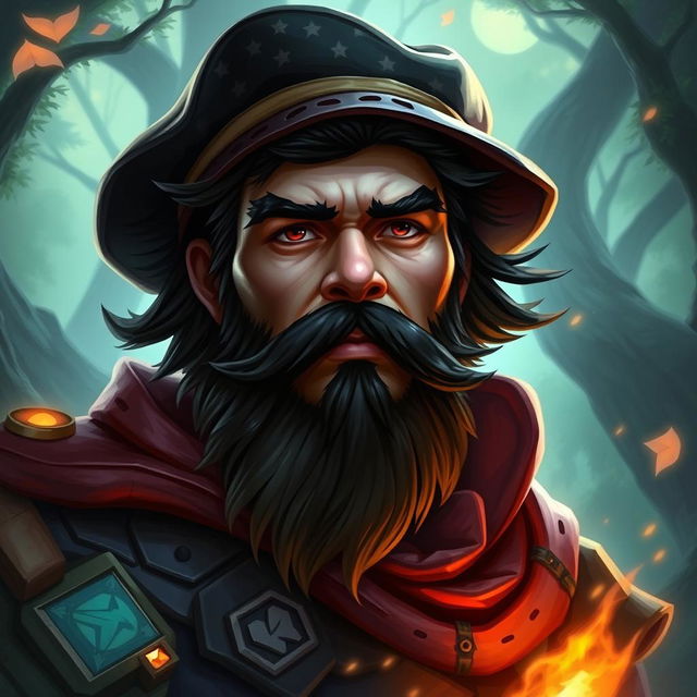 A dramatic portrait of a Dota 2 hero, resembling the character Chen, infused with the facial features of Ernesto Che Guevara