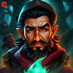 A dramatic portrait of a Dota 2 hero, resembling the character Chen, infused with the facial features of Ernesto Che Guevara