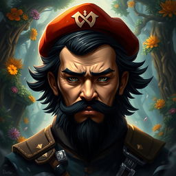A striking portrait of the Dota 2 hero Chen, but with the facial features of Ernesto Che Guevara