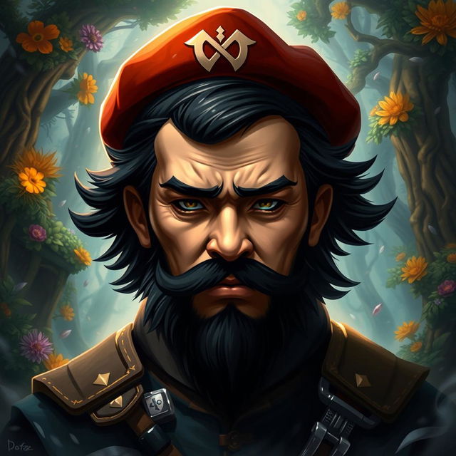 A striking portrait of the Dota 2 hero Chen, but with the facial features of Ernesto Che Guevara