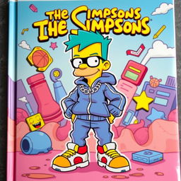 A colorful and dynamic cover featuring a cartoon character inspired by The Simpsons