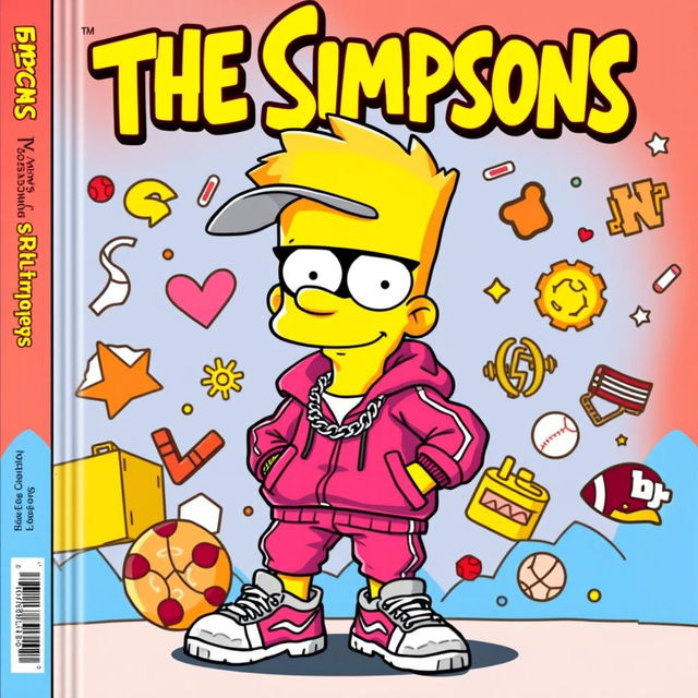 A colorful and dynamic cover featuring a cartoon character inspired by The Simpsons