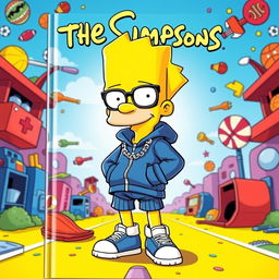 A colorful and dynamic cover featuring a cartoon character inspired by The Simpsons