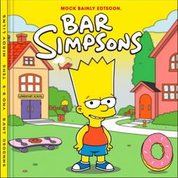 A vibrant cover illustration featuring Bart Simpson as a cute cartoon character, with his iconic spiky yellow hair, mischievous grin, and blue shorts