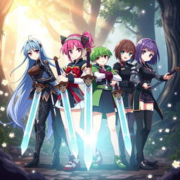 A captivating scene featuring four anime sister girls, each distinct in appearance and personality