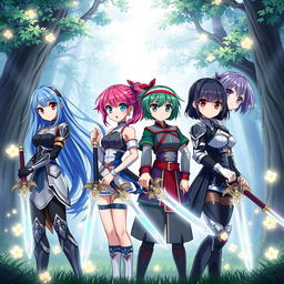 A captivating scene featuring four anime sister girls, each distinct in appearance and personality