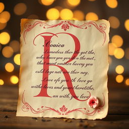 A romantic love letter styled with the letter 'R' beautifully decorated in an elegant, flowing calligraphy font