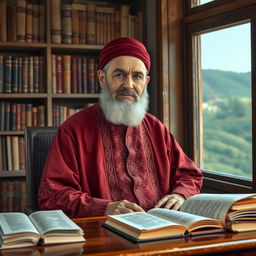 A portrait of the Azerbaijani poet, Master Abbas Barz, depicted in a serene and reflective mood