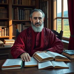 A portrait of the Azerbaijani poet, Master Abbas Barz, depicted in a serene and reflective mood