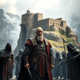 A captivating scene of Hassan-i Sabbah, the legendary leader of the Nizari Ismailis, depicted in the fortress of Alamut
