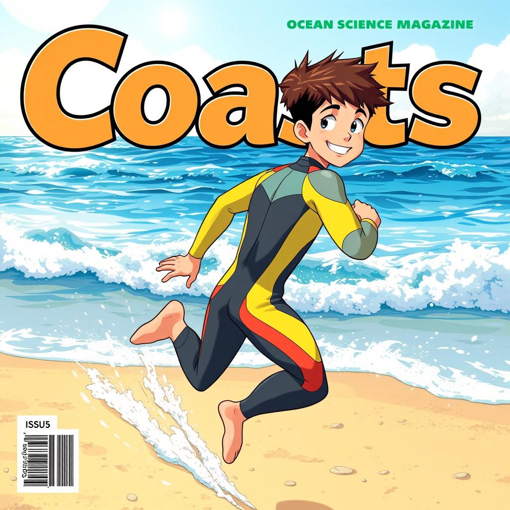 Detailed anime-style cover art for an educational science magazine issue titled 'Coasts'