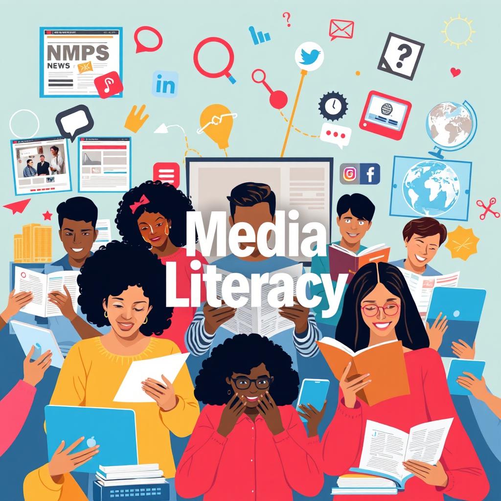 A vibrant and visually engaging composition representing media literacy