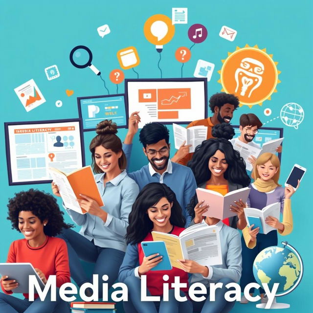 A vibrant and visually engaging composition representing media literacy