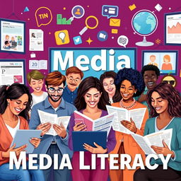A vibrant and visually engaging composition representing media literacy