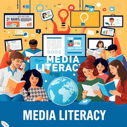 A vibrant and visually engaging composition representing media literacy