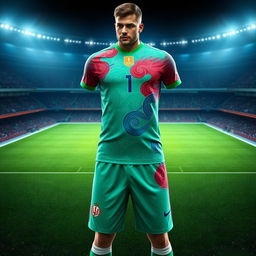 A football kit designed for the Iranian national team, showcasing a Persian Gulf theme