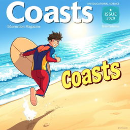 Detailed anime-style cover art for an educational science magazine issue titled 'Coasts'