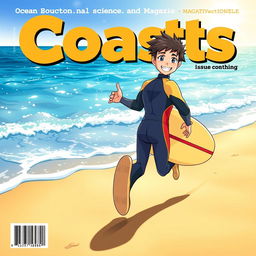 Detailed anime-style cover art for an educational science magazine issue titled 'Coasts'