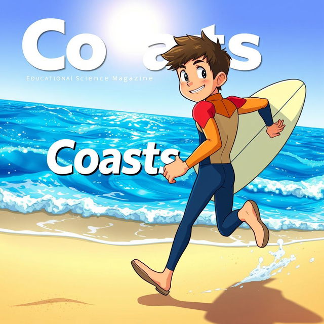 Detailed anime-style cover art for an educational science magazine issue titled 'Coasts'