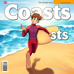 Detailed anime-style cover art for an educational science magazine issue titled 'Coasts'