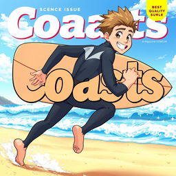 Detailed anime-style cover art for an educational science magazine issue titled 'Coasts'